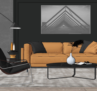 北欧现代皮革沙发su草图模型下载