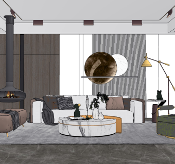 现代客厅su草图模型下载