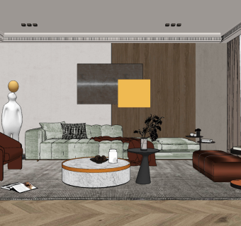 现代客厅su草图模型下载