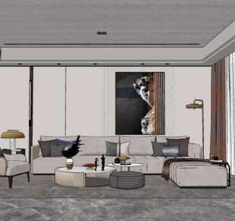 现代客厅su草图模型下载