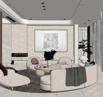 现代布艺弧形圆形沙发，卧榻su草图模型下载