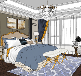 法式主卧室su草图模型下载