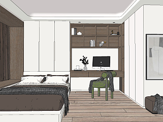 <em>现代loft</em>榻榻米卧室su草图模型下载
