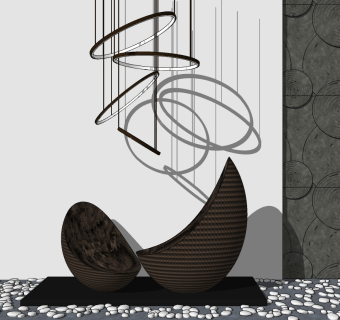 现代景观抽象雕塑,吊灯，石子su草图模型下载