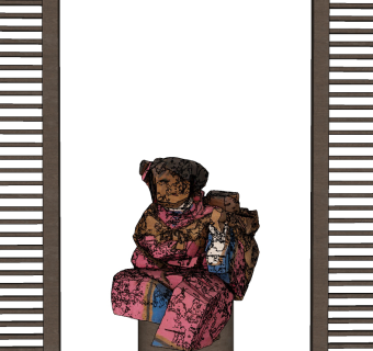 现代日式朱铭彩绘木雕，人物雕塑摆件su草图模型下载