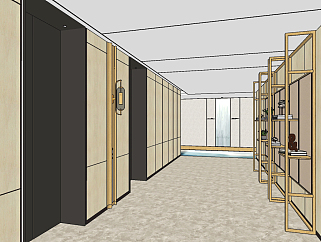 现代酒店电梯厅su草图模型下载