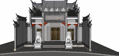 中式古建祠堂su草图模型下载