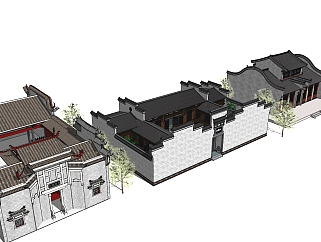 中式古建筑四合院寺庙建筑马头墙,su草图模型下载