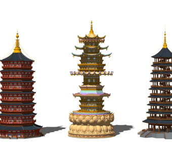 中式古建塔楼佛塔，莲花台su草图模型下载
