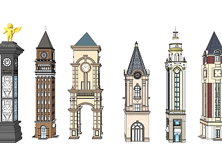 欧式法式古典古建钟楼,su草图模型下载