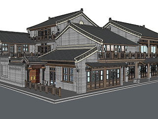 中式古建客栈，门头街区小镇su草图模型下载