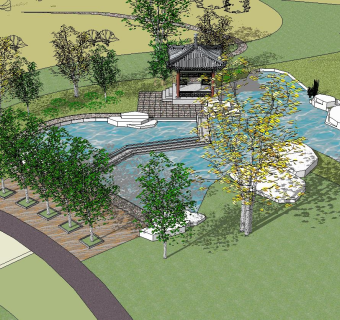 园林景观，公园景观小品su草图模型下载