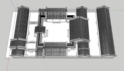 中式古建四合院su草图模型下载