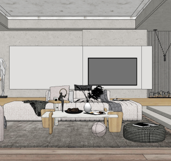 现代客厅su草图模型下载