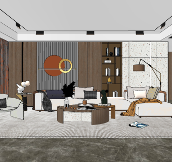 现代客厅su草图模型下载