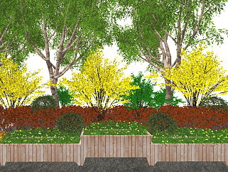 现代户外花槽景观树su草图模型下载