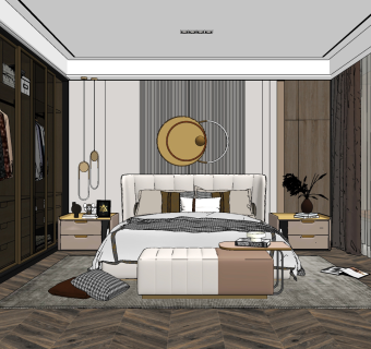 现代轻奢简欧式卧室su草图模型下载