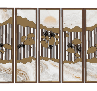 新中式银杏屏风隔断su草图模型下载