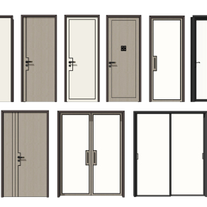 新中式房门推拉门，木门组合su草图模型下载