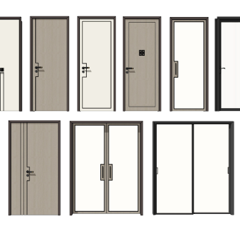 新中式房门推拉门，木门组合su草图模型下载