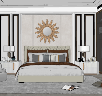 简欧轻奢卧室su草图模型下载