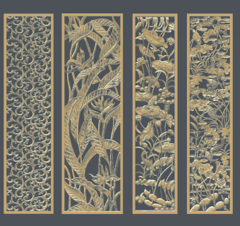 中式镂空荷花，鱼，卷草雕刻雕花su草图模型下载