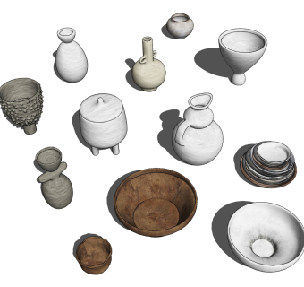 现代陶瓷土陶工艺品，陶罐摆件su草图模型下载