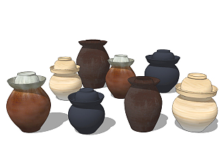 现代陶瓷坛子陶罐，罐子su草图模型下载