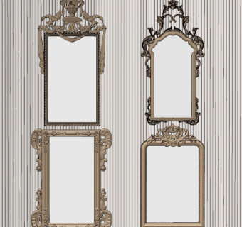 欧式古典雕花雕花镜子，装饰镜su草图模型下载