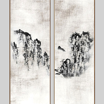 新中式<em>水墨</em>装饰画，挂画su草图模型下载