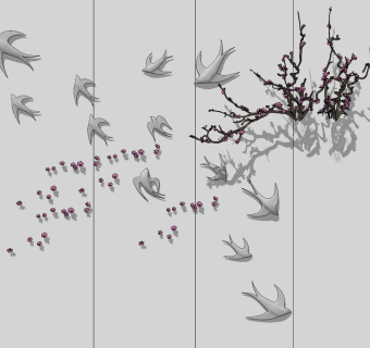 新中式燕子梅花枝，墙饰 挂饰挂件su草图模型下载