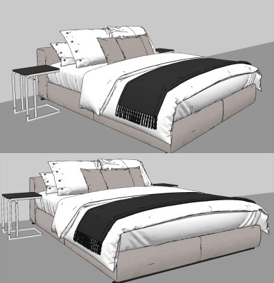 现代布艺双人床su草图模型下载