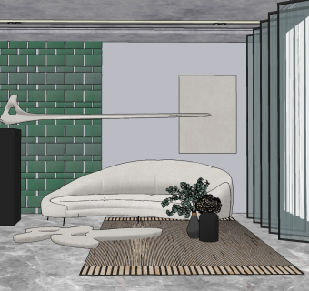 现代布艺弧形，异形沙发su草图模型下载