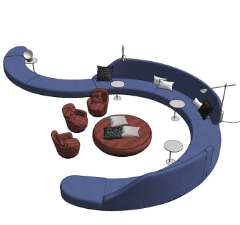 现代布艺异形，圆形沙发,su草图模型下载