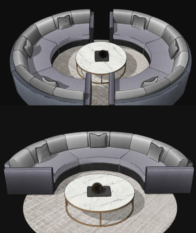 现代布艺圆形，异形沙发su草图模型下载