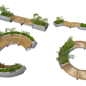 现代圆形，异形户外花箱公用椅su草图模型下载