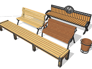 欧式铁艺户外公共椅su草图模型下载