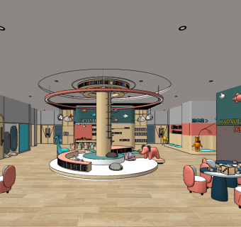 现代风格幼儿园，教室活动区su草图模型下载