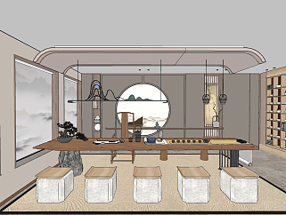 新中式轻奢书房<em>雪茄</em>吧，茶室，娱乐室su草图模型下载