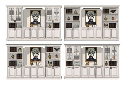 简欧式美式多功能书柜组合su草图模型下载