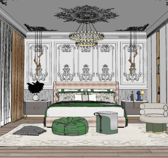 欧式轻奢卧室su草图模型下载