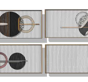 现代长条背景抽象装饰挂画，立体画su草图模型下载