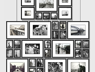 现代黑白旧照片装饰画，照片墙su草图模型下载