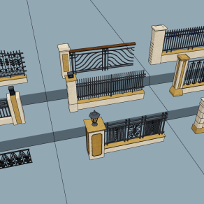 欧式铁艺栏杆大门，围墙su草图模型下载