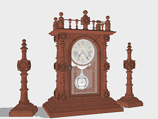 美式欧式法式古典落地钟，台钟su草图模型下载