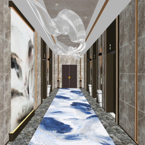 现代酒店电梯厅，电梯间su草图模型下载