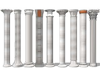 歐式羅馬柱，柱頭，柱子su草圖模型下載