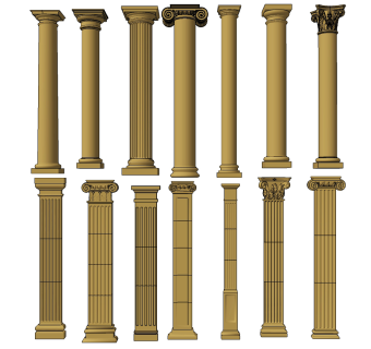 欧式轻奢罗马柱柱头，柱子su草图模型下载