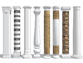 歐式中式云紋羅馬柱柱頭，柱子組合su草圖模型下載