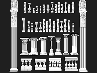 欧式罗马柱,宝瓶栏杆su草图模型下载